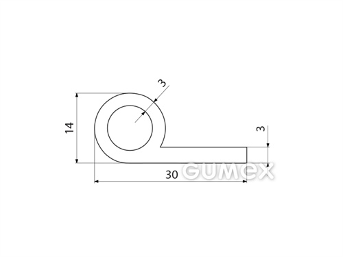 Silikónový profil tvaru "P" s dutinkou, 30x14/3mm, 60°ShA, -60°C/+180°C, biely
